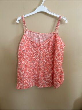 GAP Coral & White Floral Linen blend Spaghetti Strap Cami